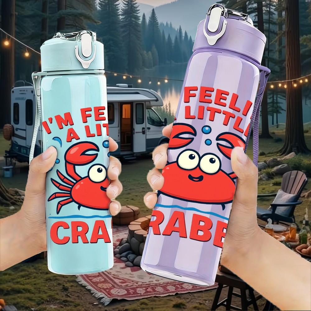 1PC Crab Cartoon Print 750ml Color Plastic Sports Water Bottle Leakproof Flip Straw Lid Suitable for Sports Office Home Use