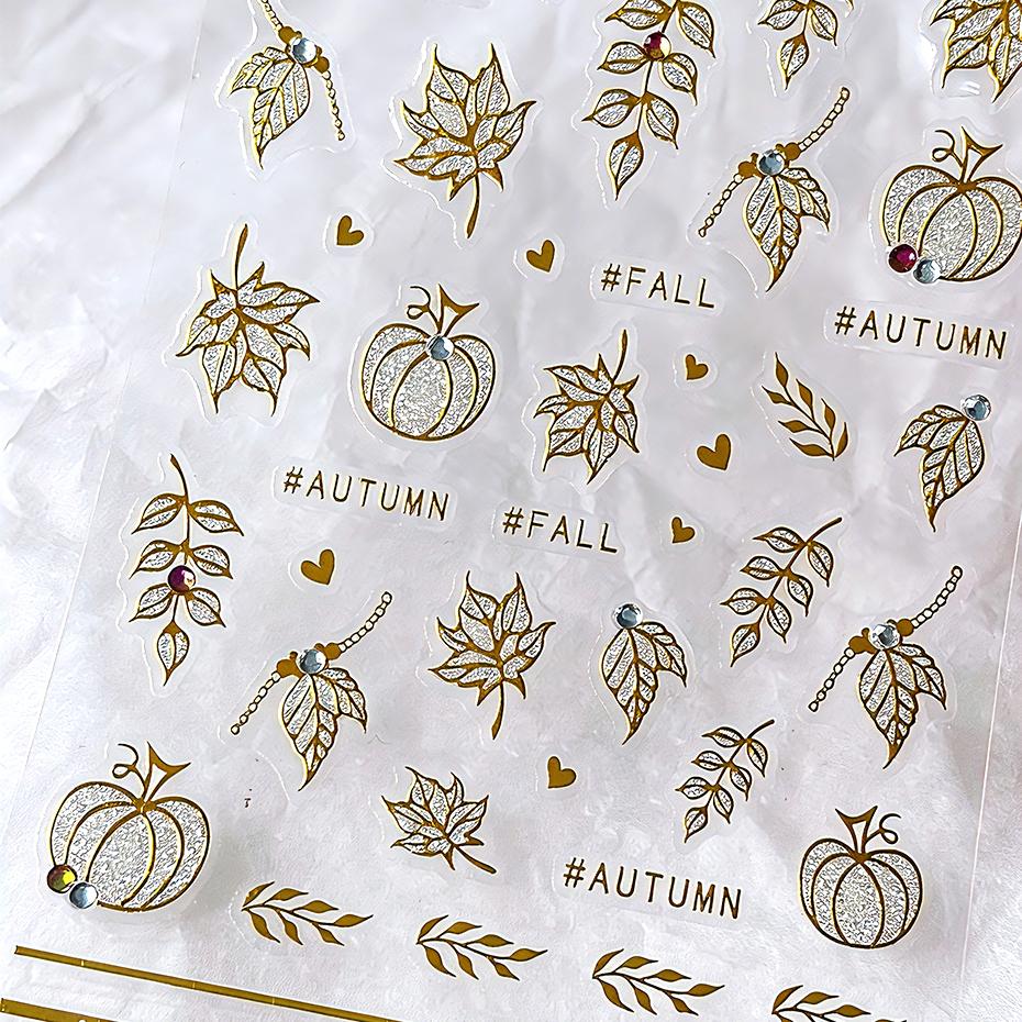Xiaomi 2pcs Golden Pumpkin Maple Leaf Nail Stickers Shiny Nail Art Decals Autumn Fall Mini Heart Leaves Manicure Decoration Accessories