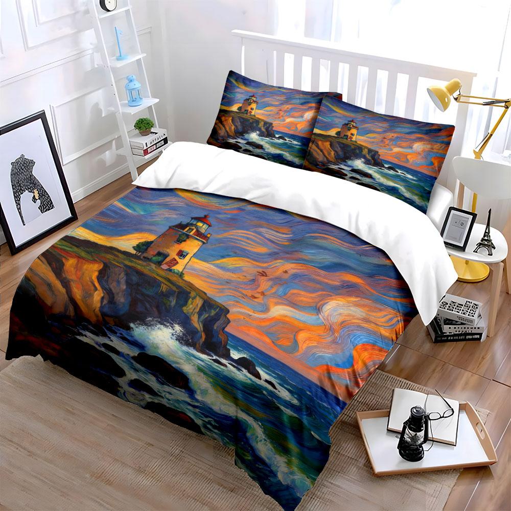Lighthouse on rocky coastline. Bedding sets Duvet cover sets Duvet covers Pillowcases(1 * Duvet Cover 2 * Pillowcases without duvet insert)