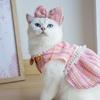 Breathable Cat Bow Pearl Coat Cute Pet Windbreaker Pet Clothes Puppy Plaid Dress  Autumn Winter
