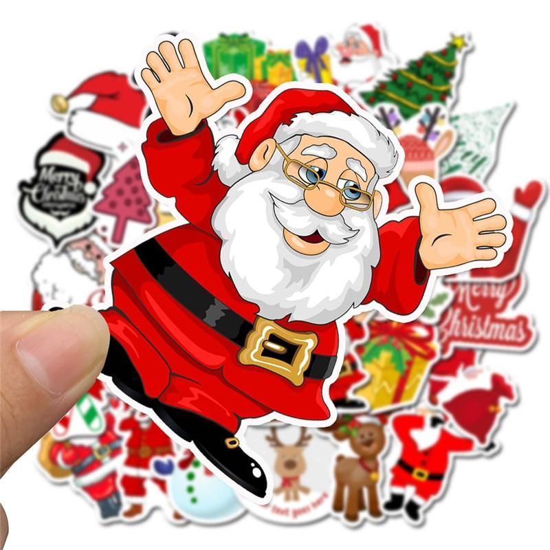 50Pcs Kawaii Colorful Christmas Sticker Santa Claus Snowman Christmas Tree Laptop Skateboard Very Thin New Year Gift Sticker