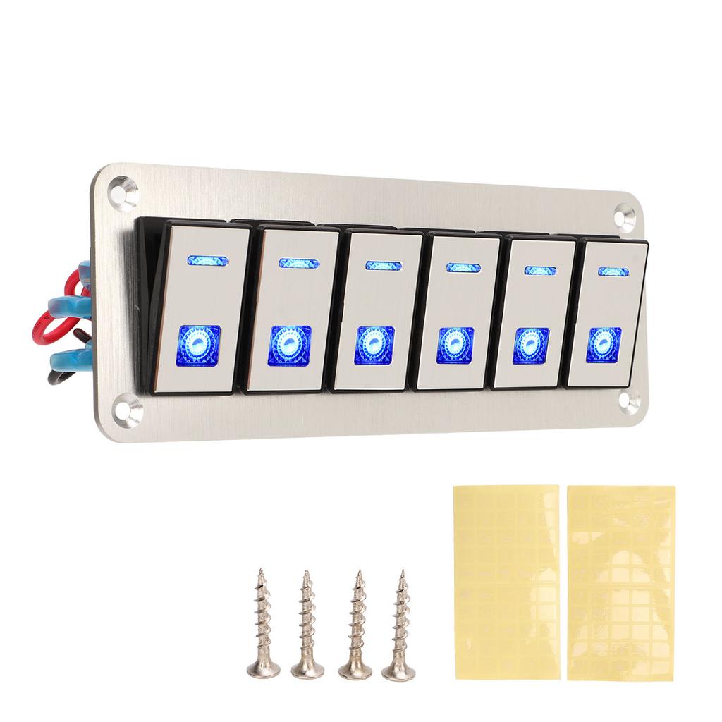 Панель кулисных переключателей на 6 клавиш 12 В 24 В синяя светодиодная водонепроницаемая SPST вкл/выкл предварительно подключенный переключатель для автомобиля лодки грузовика