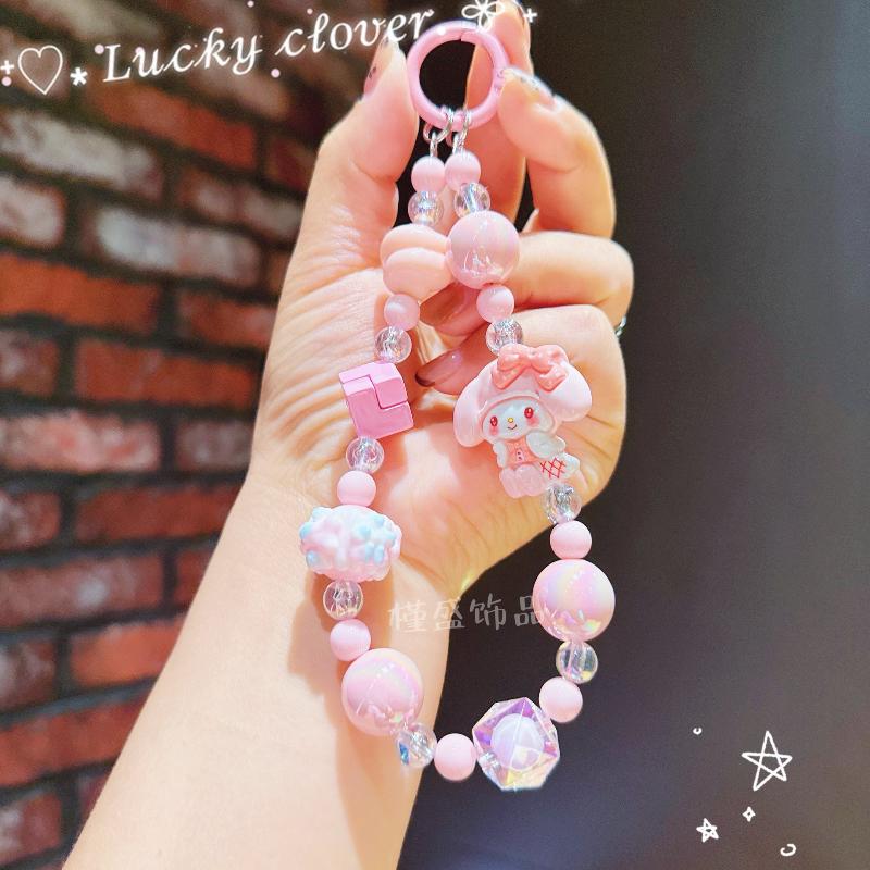 Cute Sanrio Hello Kitty Kuromi Melody Cinnamorol Phone Chain Keychain Phone Case Chain Camera Decoration Pendant Hand Drawn Bead