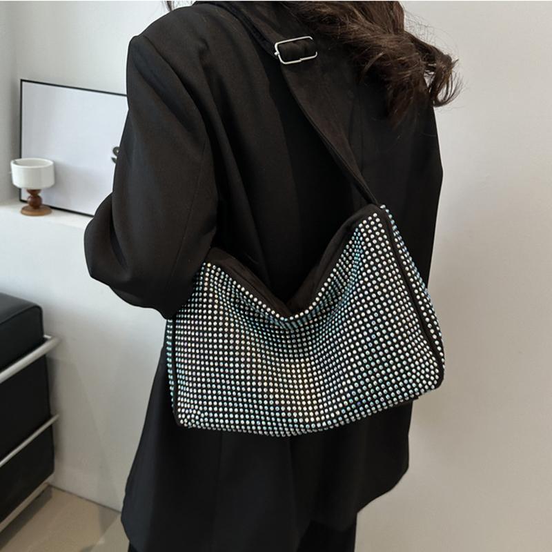 Yogodlns Fashion Rhinestone Shoulder Bag For Women Large Capacity PU Leather Bling Crossbody Messenger Bags Designer Rivets Shopping Bag