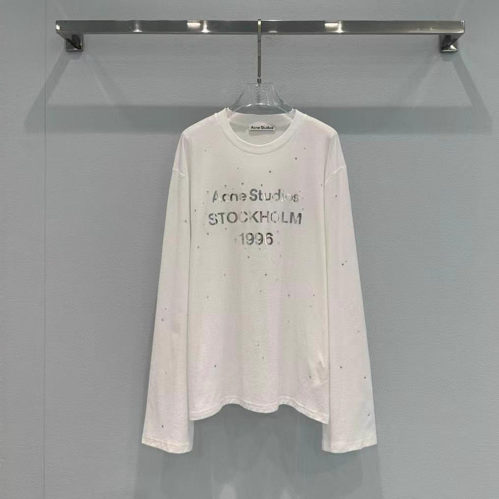 Женская футболка с длинным рукавом 1996 года с зеркальным принтом и стразами