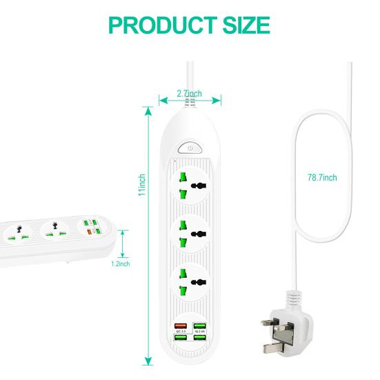 Удлинитель 3000 Вт 3 розетки с широким расстоянием между ними 4 USB-порта для зарядки