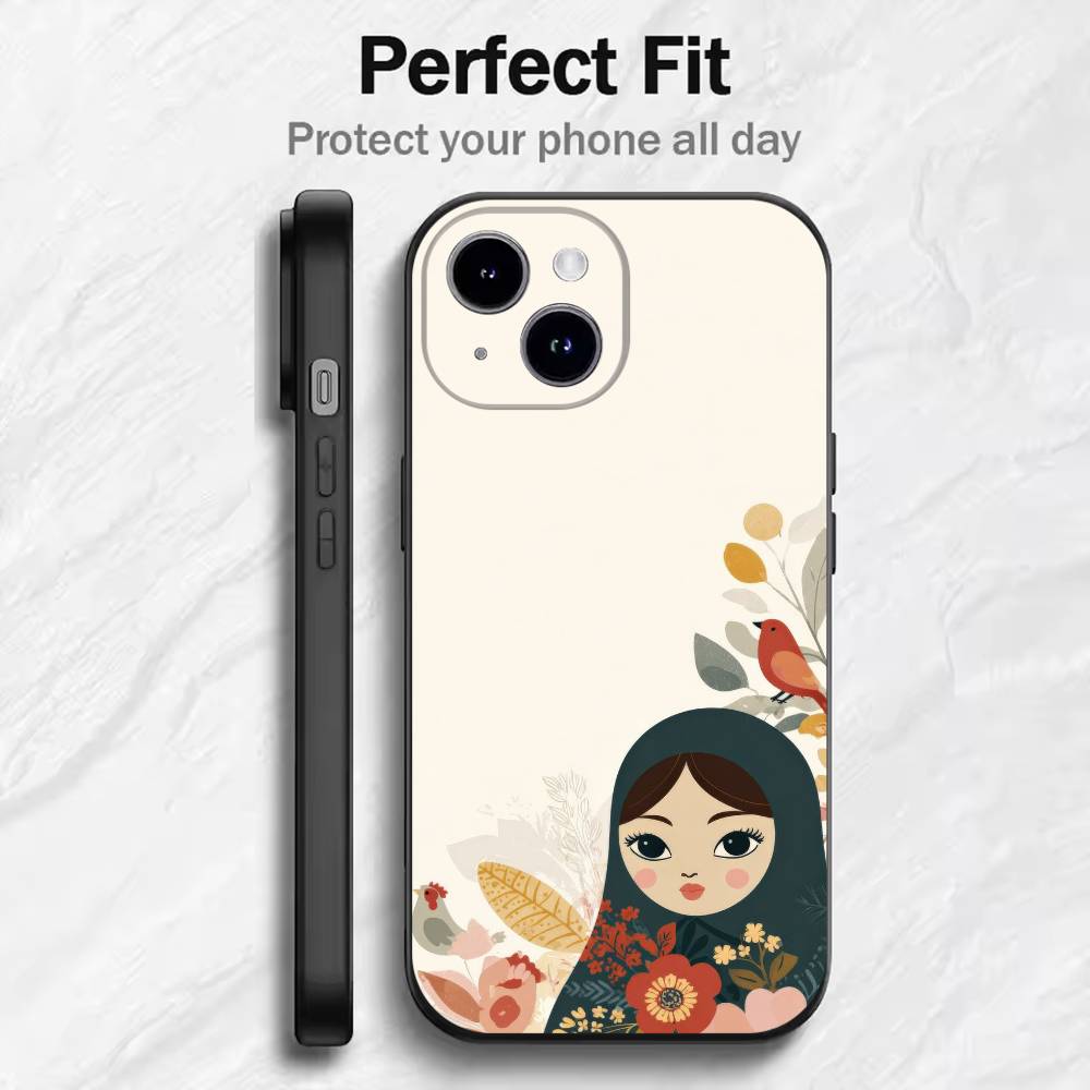 Matryoshka Art Russian  Phone Case For 17 16 15 14 13 12 11 Mini XS XR X 6S 6 Pro Max Plus Black Soft Cover