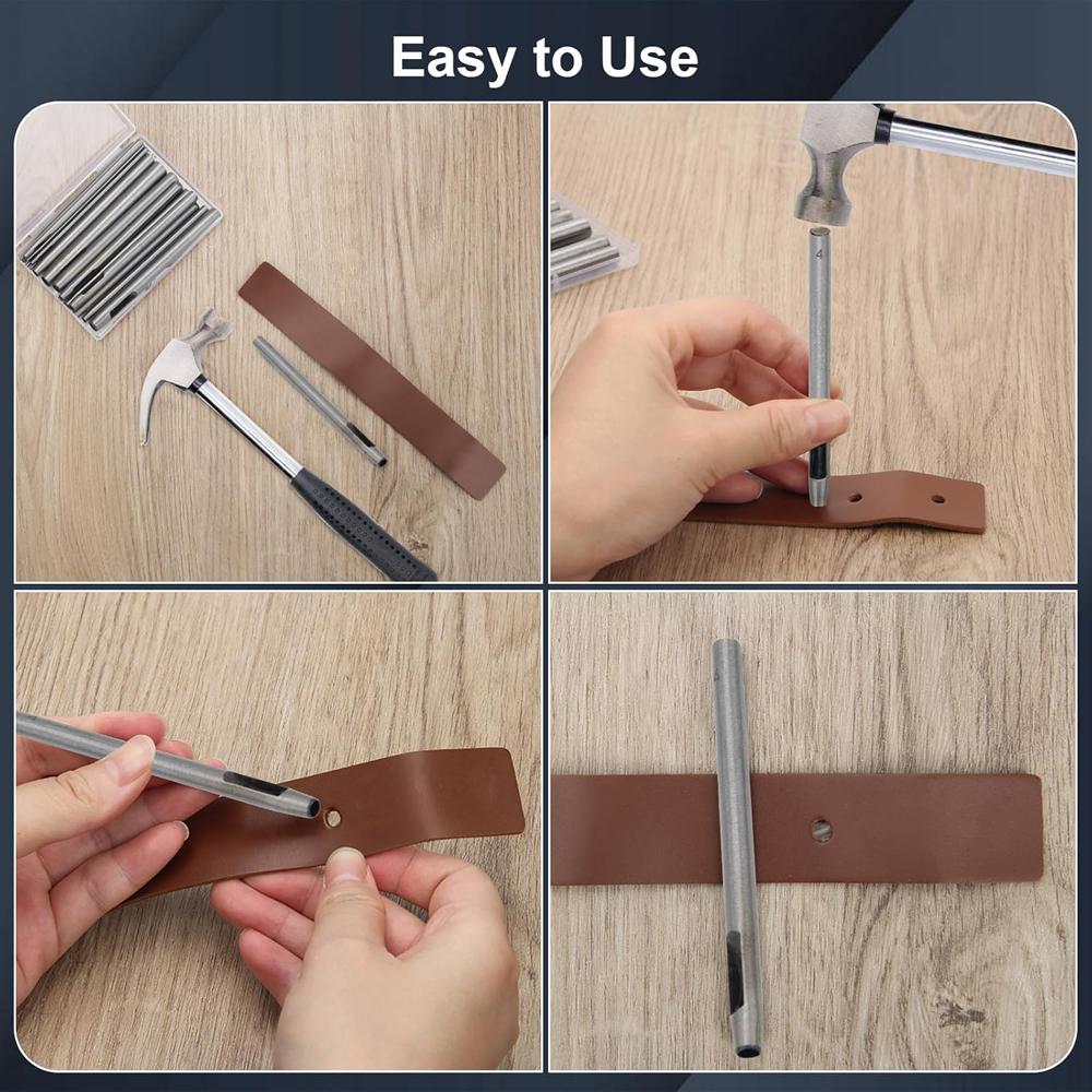 Leather Round Hole Hollow Punch Set Puncher Cutter Tool Craft Working Kit for Watch Bands Fabric Gasket Belts 1-5mm 6Pcs