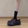 Sheepskin Version~ Retro Commuting Leather Soft Sole Round Head Small Leather Shoes Femininity Black Thick Sole Beautiful Sports Shoes