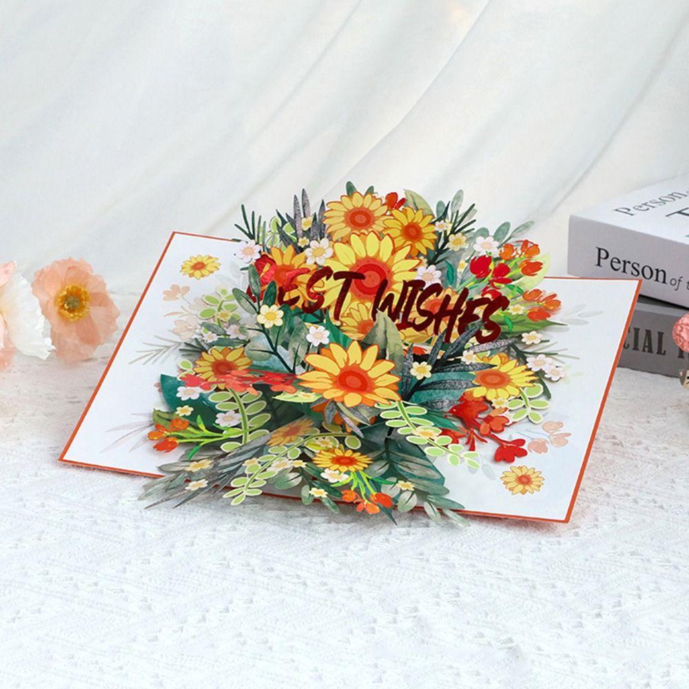 Paper Material Pop Up Greeting Card Handmade Best Wishes Card 3D Floral Greeting Card Thanksgiving