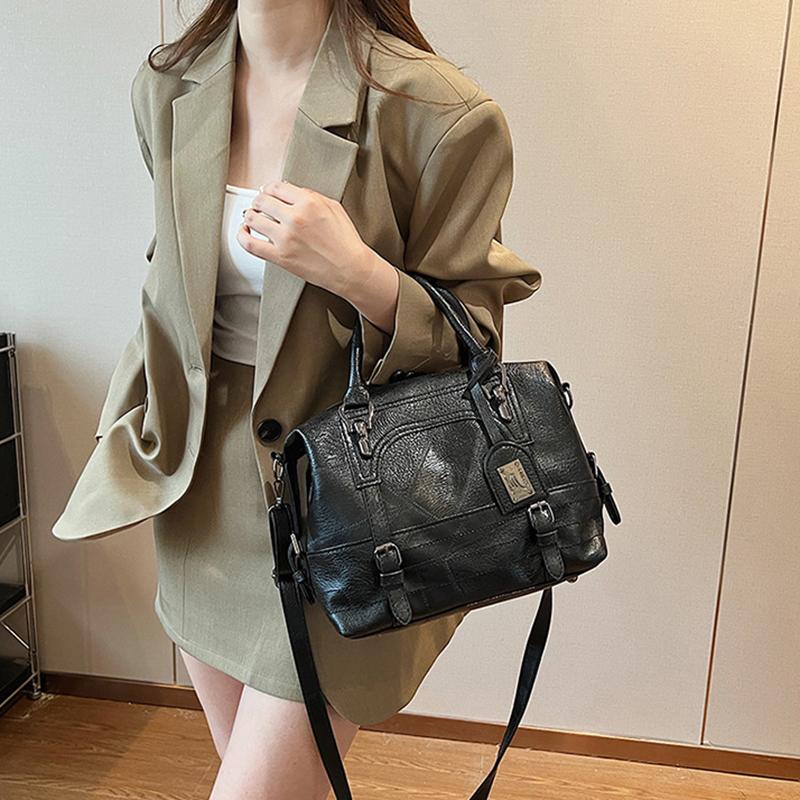 Контрастные цвета молнии PU Мягкая поверхность сумки с верхней ручкой Повседневные большой емкости женские сумки