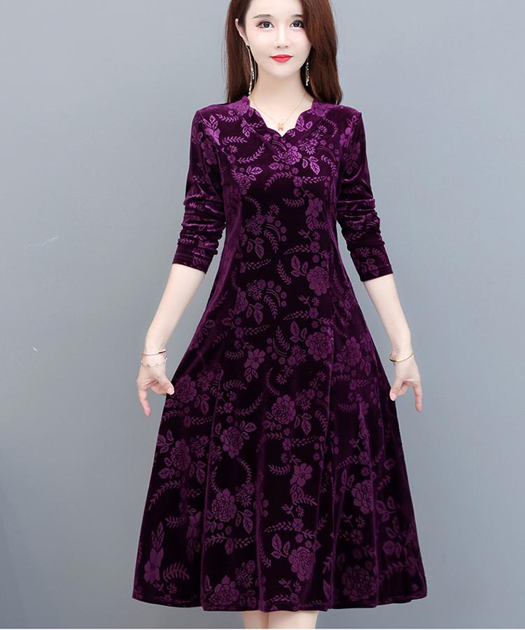 Осеннее бархатное платье для мамы больших размеров, тонкое платье средней длины с длинными рукавами для женщин среднего и пожилого возраста