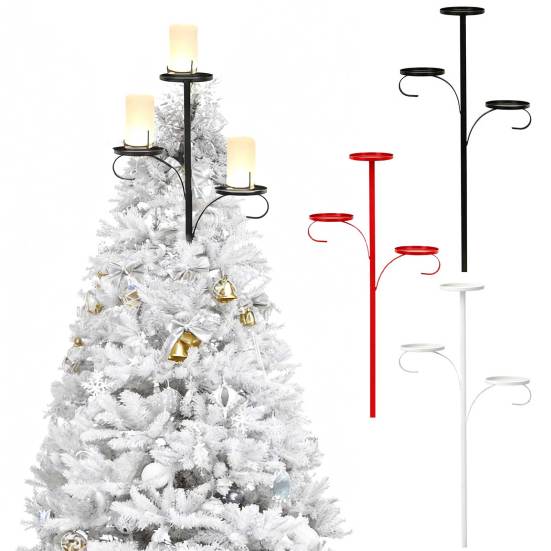 Christmas Tree Topper Candle Holder 3-Tier Metal Triple Candle Tree Topper Shelf Candelabra Indoor Light-up Xmas Tree Topper Decoration