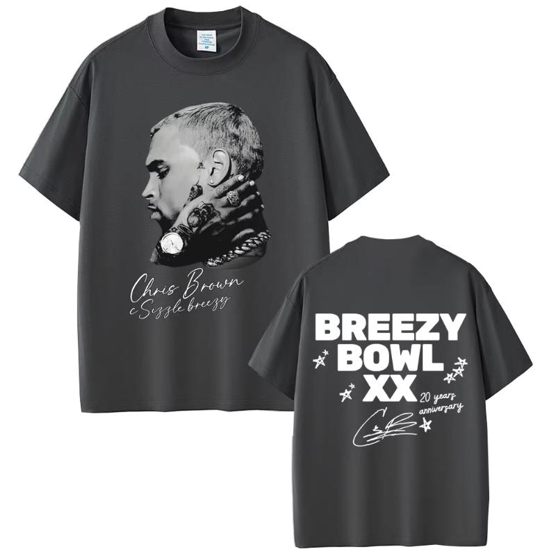 Rapper Chris Brown Hip Hop Fashion Pop Music Fans Tshirt Breezy Bowl XX Tour 2025 Tshirts Unisex Women Casual Cotton Retro Tshirt