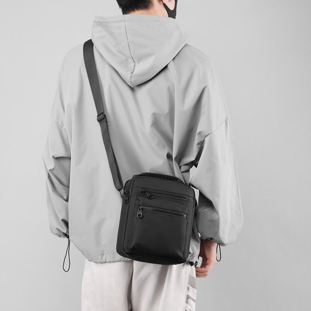 Solid Color Men Crossbody Bag Multifunctional Small Square Bag Fashion Nylon Shoulder Bag  Business