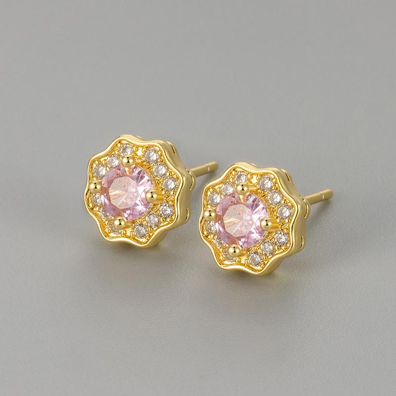 Elegant Round Zircon Flower Stud Earrings For Women Minimalist Chic Commuter Fashion Jewelry Accessories