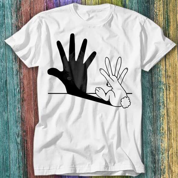 Белый Кролик Hi 5 Пальцев Рука Тень Футболка Топ Футболка 294