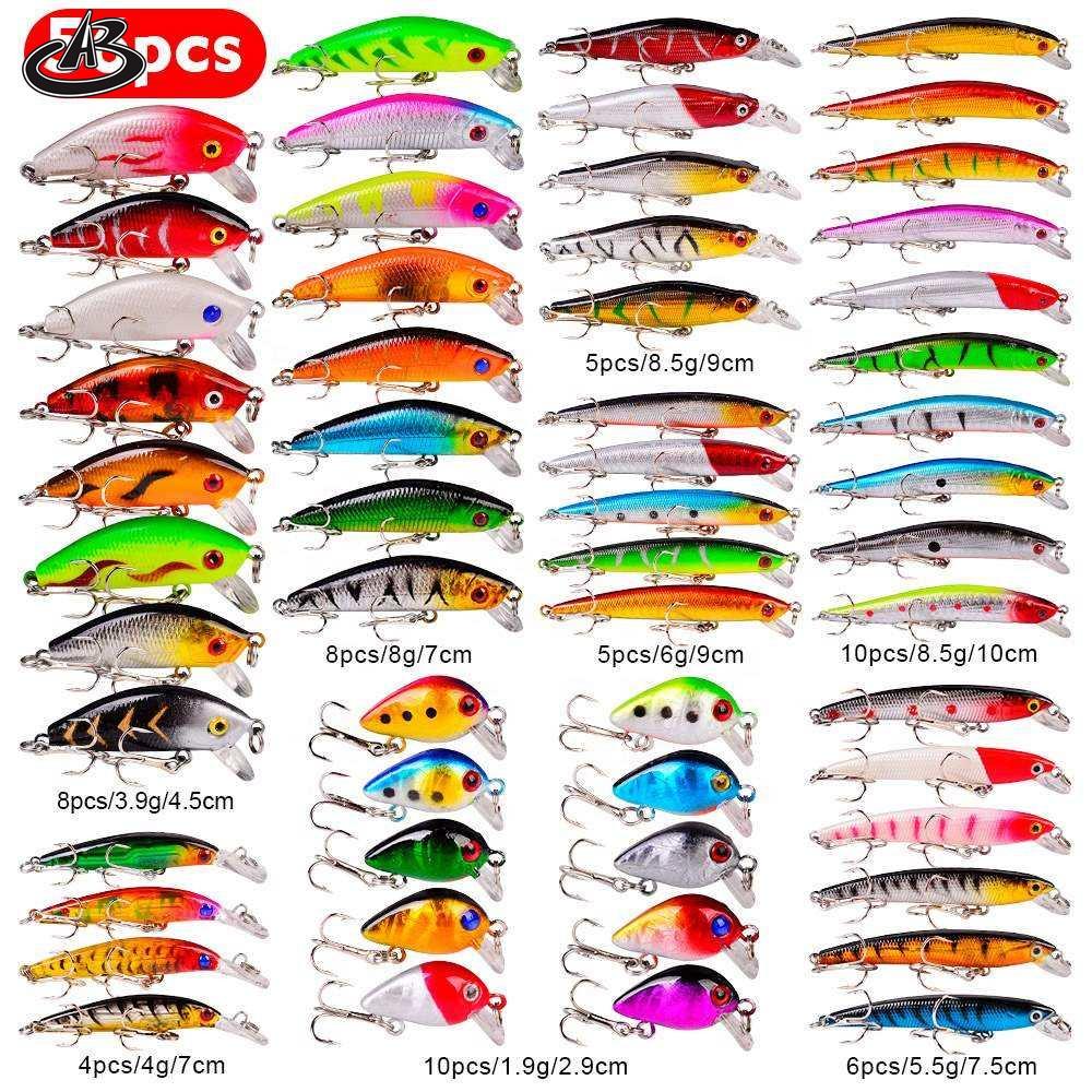 56pcs Artificial Fishing Lures Minnow Hard Bass Bait Floating Carp Lure Kits Peche Leurre Fish Bait Set