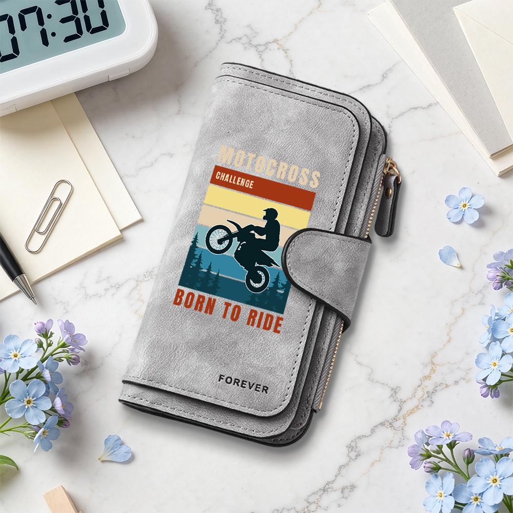 Motocross Pattern Long Wallet Fashion Card Holder Daily Biker Style Portable Purse
