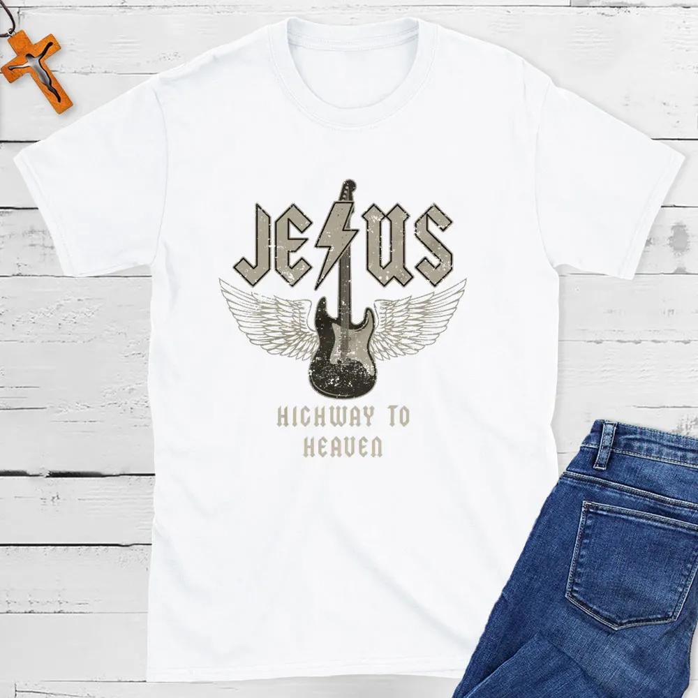 Jesus Highway To Heaven TShirt Mens and Womens Short Sleeve Cotton Tees Retro HipHop Tops Summer Blouse Men Clothing