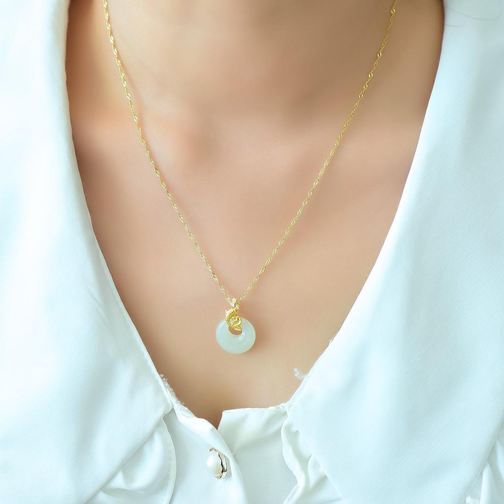 Hotan Jade S925 Silver Safety Clasp Pendant Necklace for Women