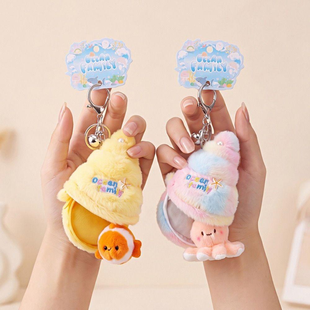 Seashell Cave Ocean Animal Plush Jellyfish Shark Plush Pendant Cartoon Turtle Keychain  Friend Gift