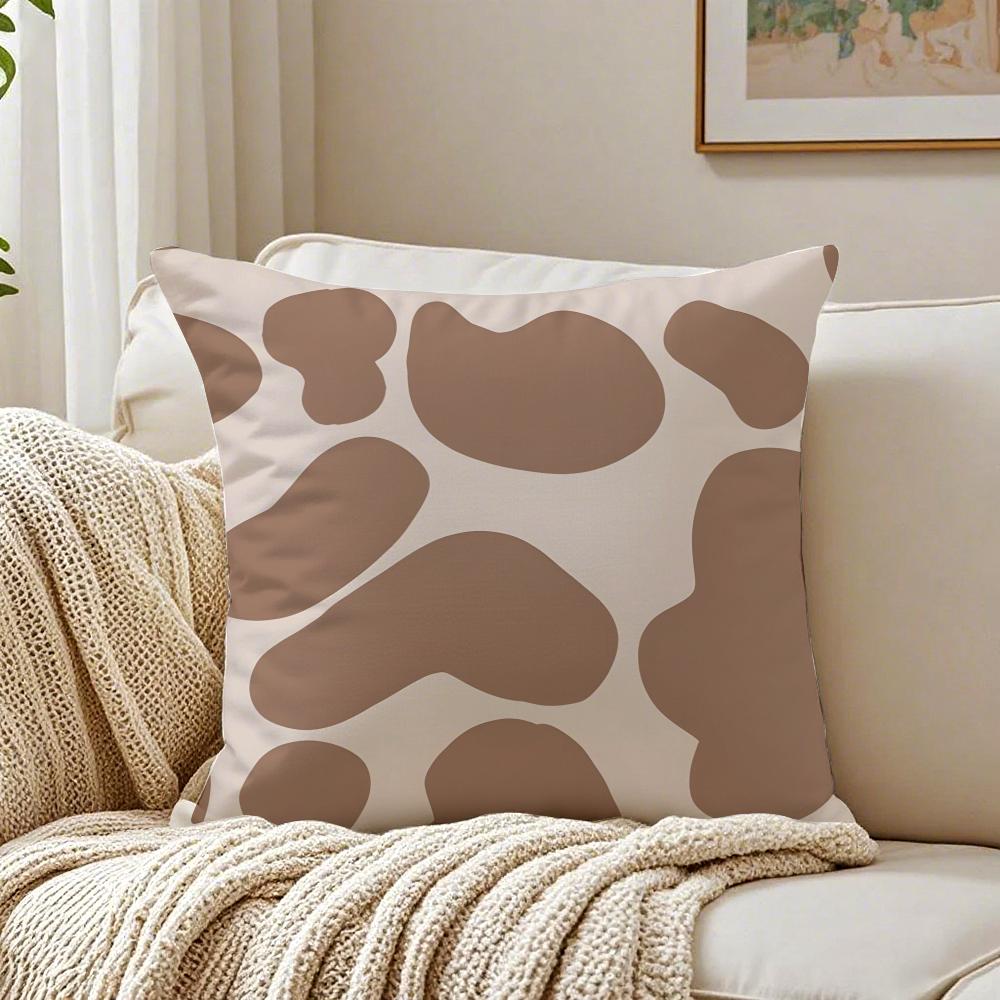 Brown White Cow Pillow Case Double-Sided Plush Sofa Cushion Covers Organic Breathable Invisible Zipper