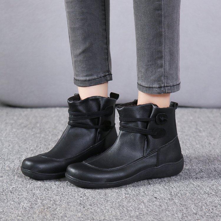 Women's Vintage Casual Short Ankle Boots Men Flat Snow Boots Shoes Vintage Booties Fashion Women Short Boot British Style Leathe
