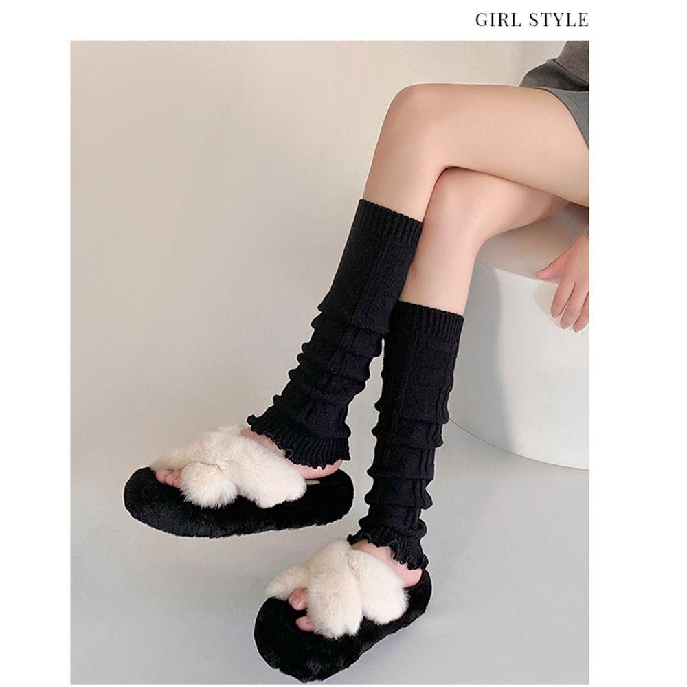 Lolita Fashion Stacked Socks Knitted Foot Cover Leg Cover Socks Warmth Knee Socks For Women Girls