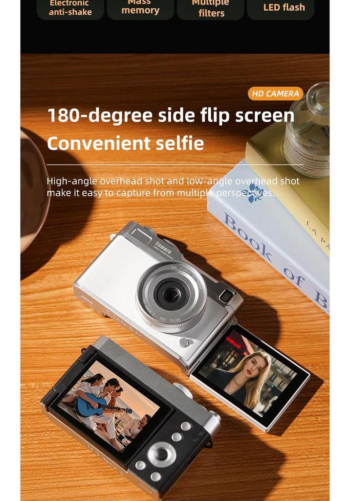 For Cross-Border 4K HD Flip Screen Retro Digital Camera with Phone Transfer Capability