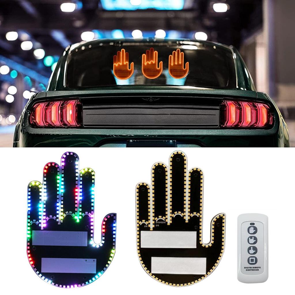 Светодиодный автомобильный светильник со средним пальцем, светодиодный автомобильный ручной светодиодный автомобильный палец вверх, подари любовь, птица, волна, дорожные знаки ярости, автомобильный светодиодный стикер с пультом дистанционного управления