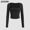JKAASHDK женские модные повседневные однотонные принты весенне-осенние пуловеры с квадратным воротником и блузки и рубашки с длинными рукавами