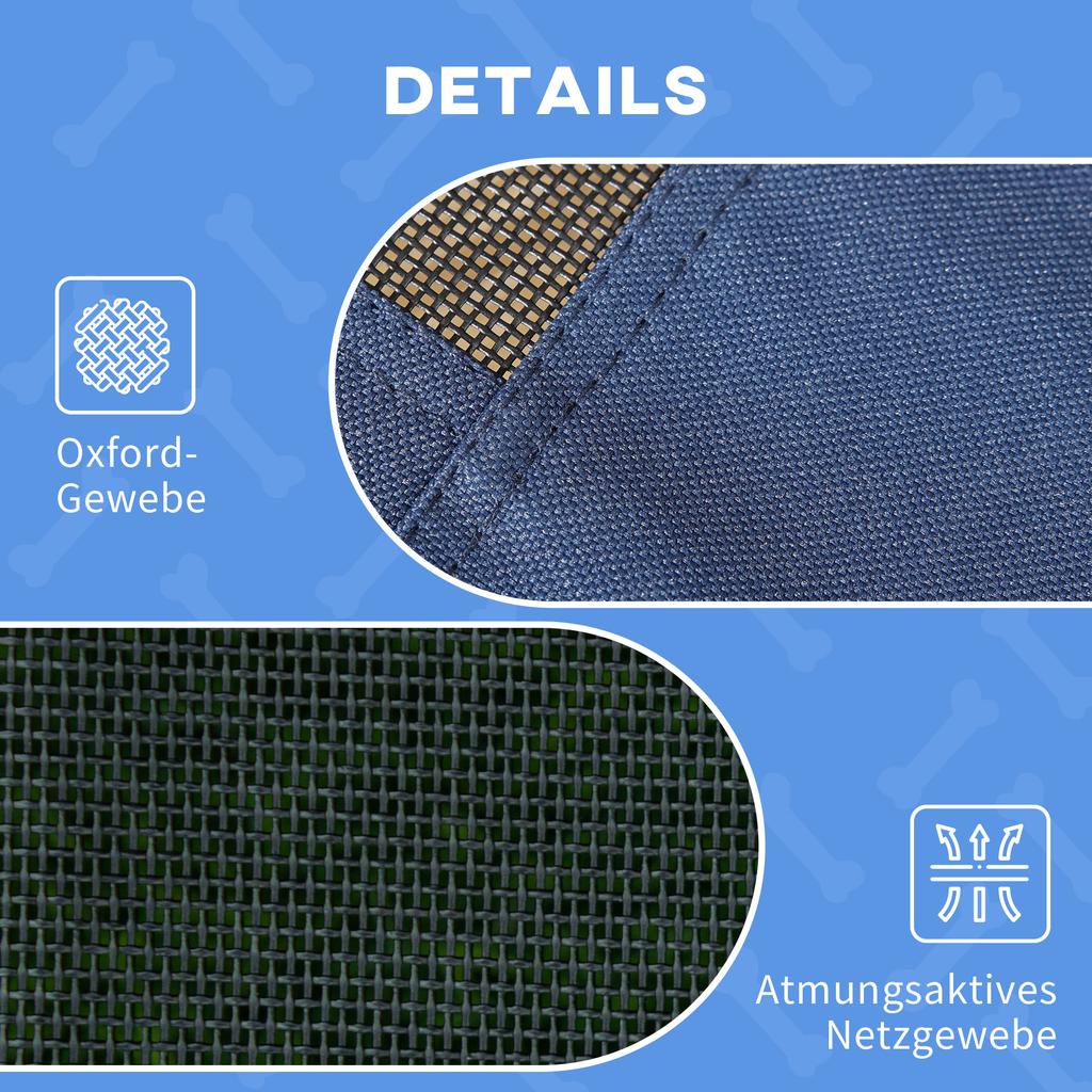 Outdoor Dog Sleeping Spot, Weatherproof Dog Bed, with Canopy, Foldable, 122 x 92 x 108 cm, Blue + Black