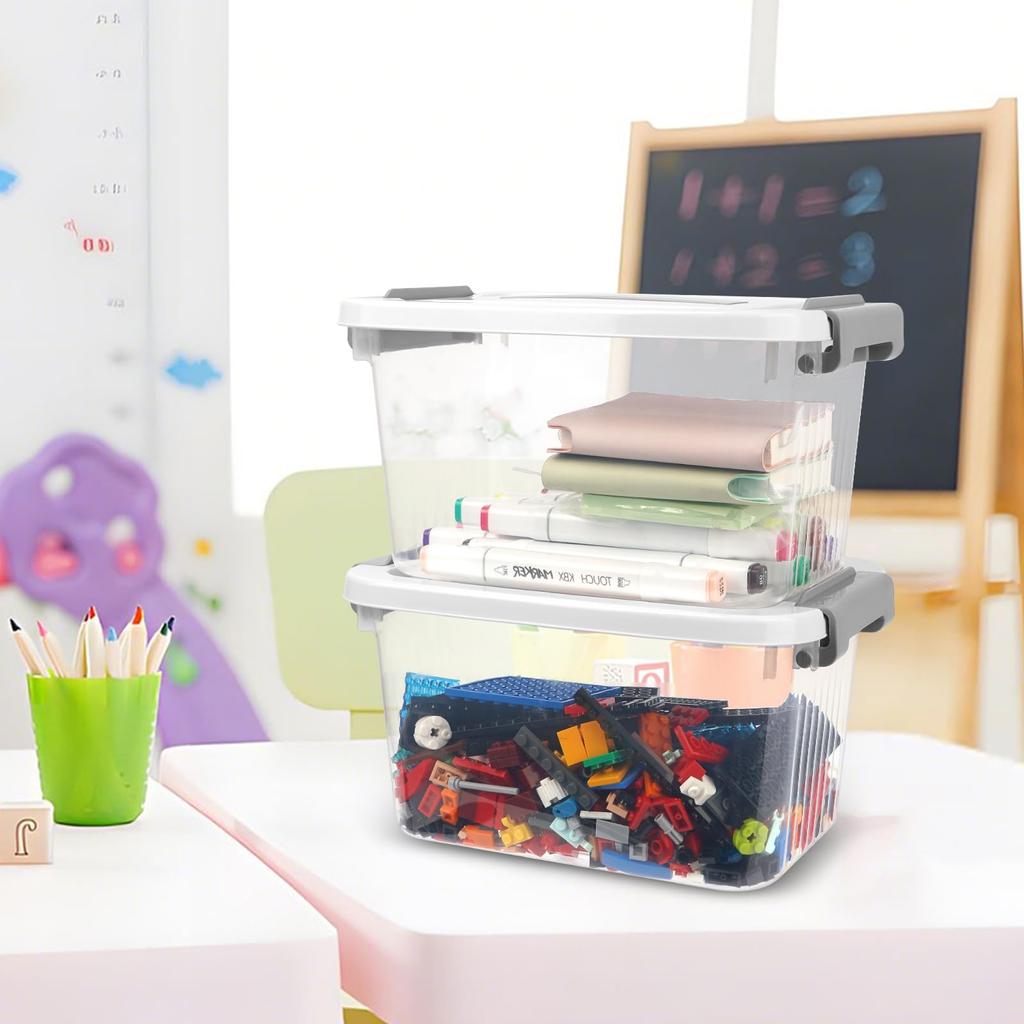 RAIN QUEEN Корзина для хранения игрушек с крышкой для Lego, Tomica, строительных блоков, коробка для хранения LEGO, штабелируемая, прозрачная, организованная, пластиковая, набор из 6 штук