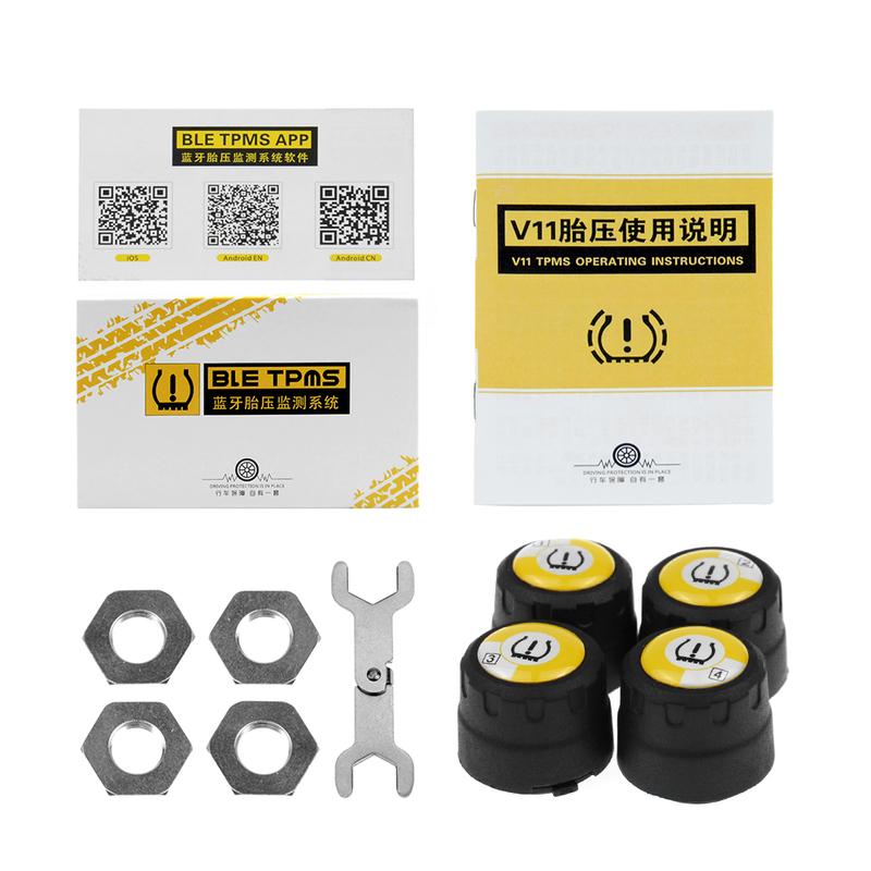 Bluetooth 5.0 TPMS v4.0 Car Tire Pressure Monitor System With 4 Sensors For iOS Android Mobile Phone APP Monitoring Alarm