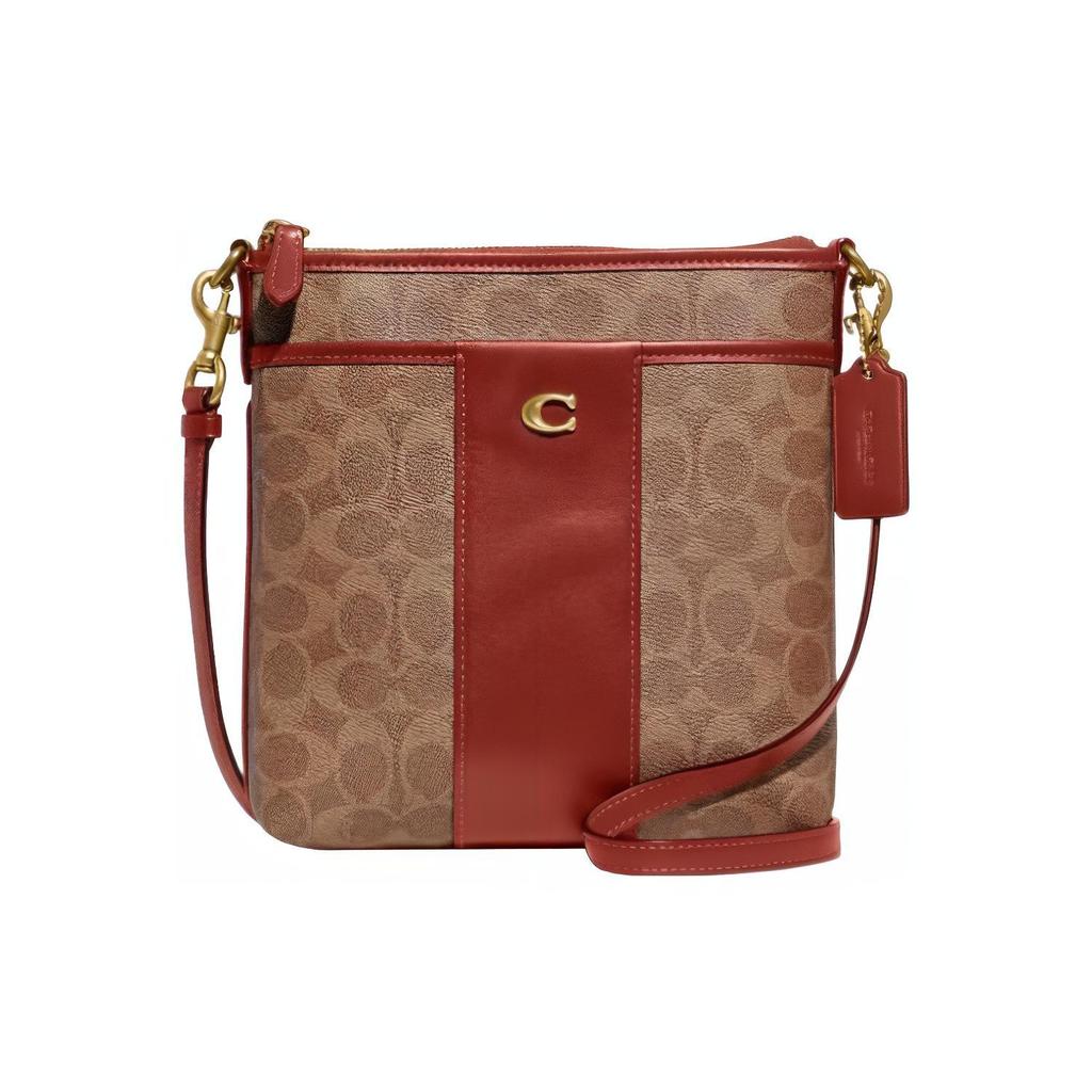 New COACH Kitt Coated Canvas With Refined Calfskin Shoulder Bag, Crossbody Bag Small Women's Cinnamon & Monogram Brown CC533-B4NQ4