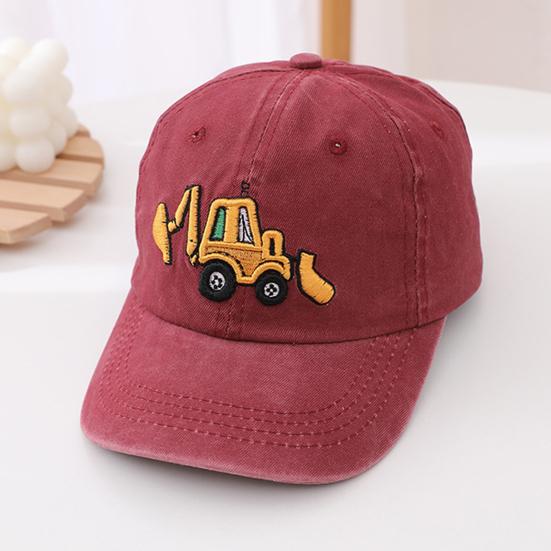Детская шляпа унисекс, мытая бейсболка в стиле ретро, ​​мультяшный экскаватор, вышивка, с длинными полями, защита от солнца, защита от солнца, уличный головной убор, шляпа от солнца