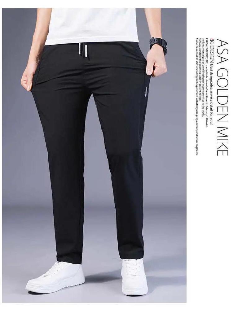 Мужские модные корейские летние брюки из ледяного шелка — свободные, прямые, повседневные, тонкие, эластичные