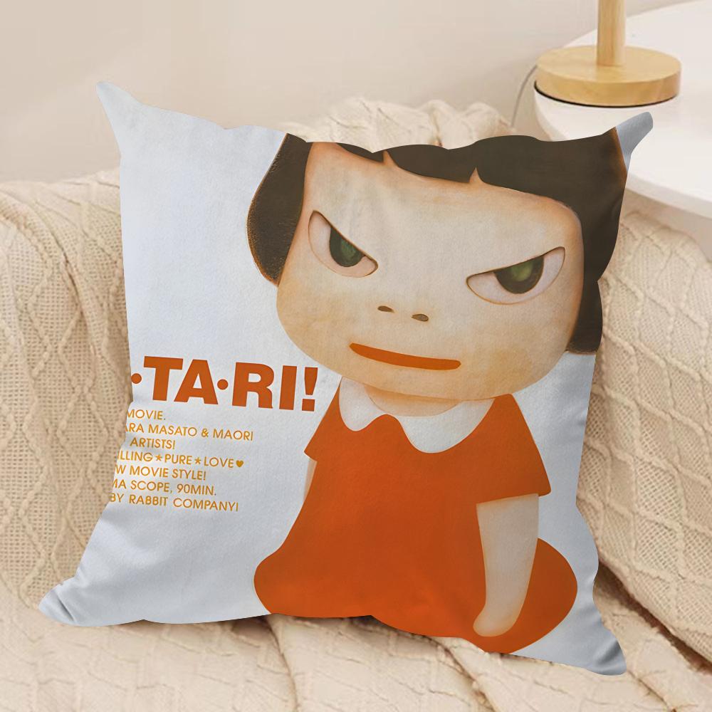 Yoshitomo NNara Movie Cushion Cover Silky Short Plush Invisible Zipper Dustproof Sofa Pillow Case for Home Decor