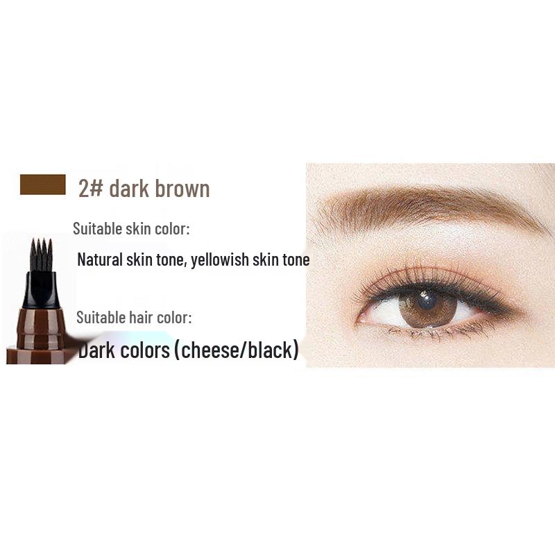 Bilingual Four-Prong Liquid Eyebrow Pen - Micro-Carved Korean Style, Long-Lasting, Sweatproof & Waterproof.