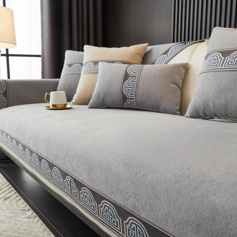 Однотонный чехол на диван из шенилла в китайском стиле, декор для гостиной на все сезоны, нескользящий чехол на диван, диванное полотенце, коврик для дивана