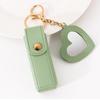 Lipstick Clip Keychain Pendant with Mirror Imitation Leather Lip Gloss Holder Heart-Shaped Pendant Alloy Key Ring