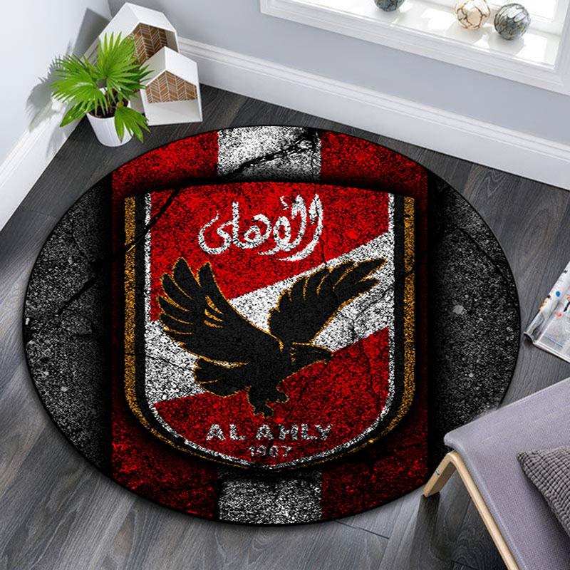 Al Ahly Sporting Club Printed Round Rug, Non Slip Washable Circular Carpet For Living Room Bedroom Playroom, Sports Fan Decor, Holiday Birthday Gift
