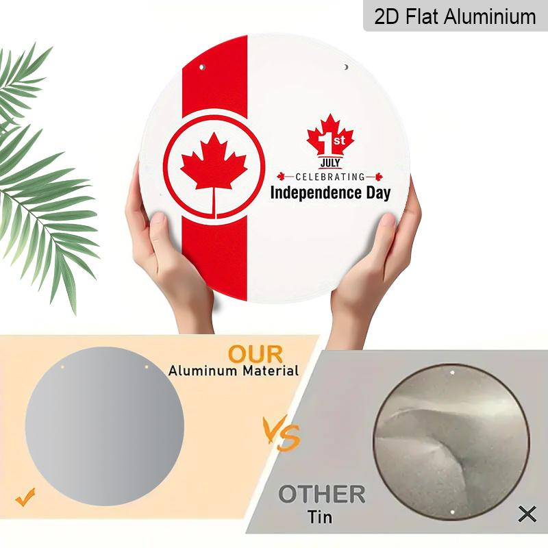 2D Flat, 1pc Patriotic Canada Day Round Aluminum Metal Sign, July 1st Independence Day Maple Leaf & Flag Design, Durable & Weatherproof Wall Decor