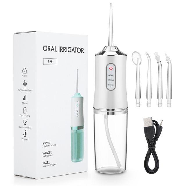 Oral Irrigator Portable Water Flosser, USB Rechargeable Water Jet Tooth Pick + 4 Jet Tip 3 Modes Waterproof Teeth Cleaner