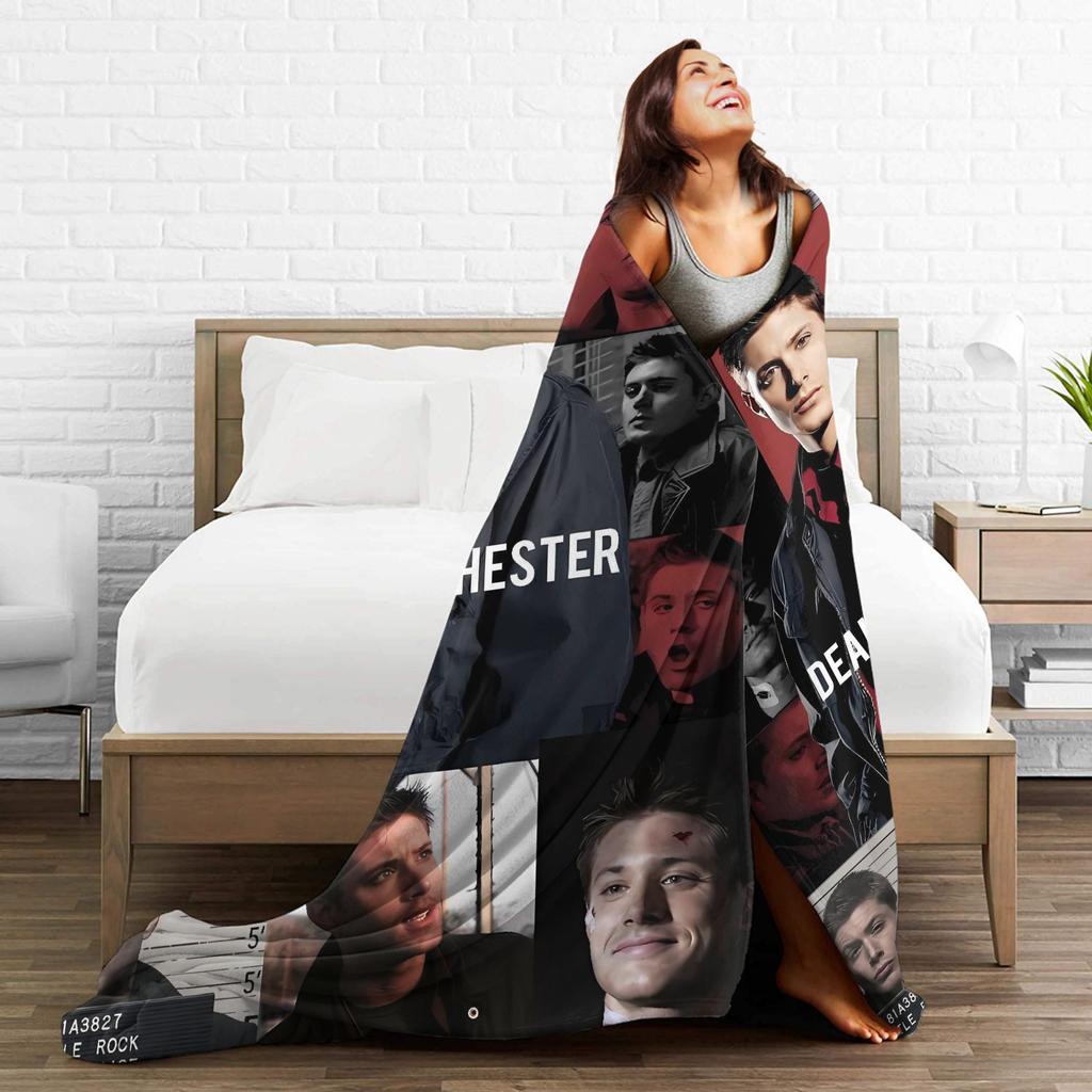 Jensen Ackles Flannel Blanket Winter Dean Winchester Super Warm Throw Blanket for Children Couch Bed Novelty Bedspread