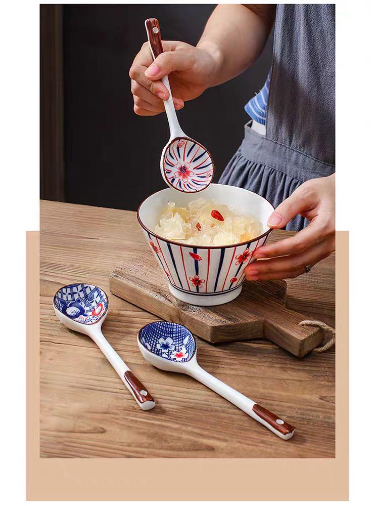 Gift Set Household Ceramic Spoon Hand-painted High-value Long-handled Spoon Creative Dessert Spoon Eco-friendly Underglaze Paint