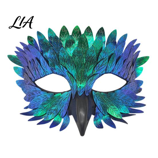 Detailed Costume for Holiday Bird Masquerade Masque, Iridescent Half Face Feather Masque Cosplay Party with 3D Beak Halloween Costume,