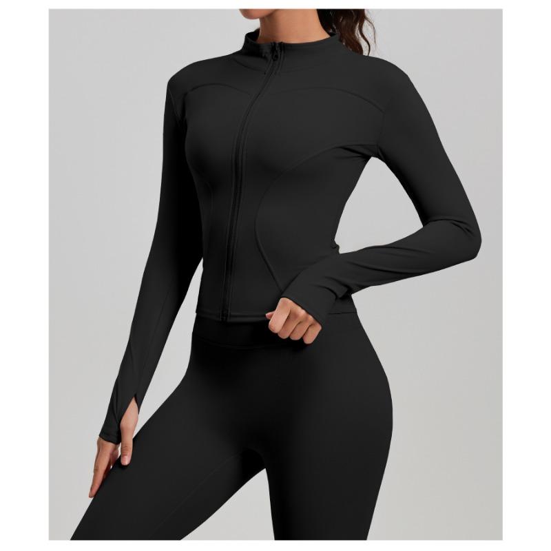 Women Slim Fit Stand Collar Long Sleeve Solid Yoga Training Jacket