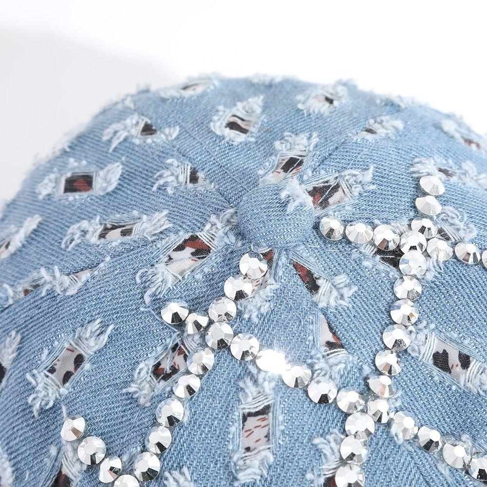 Sparkling Rhinestone Baseball Cap Casual Streetwear Hat Distressed Denim Baseball Caps for Women